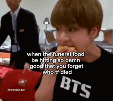 Person In Black BTS Shirt Eating Food GIF