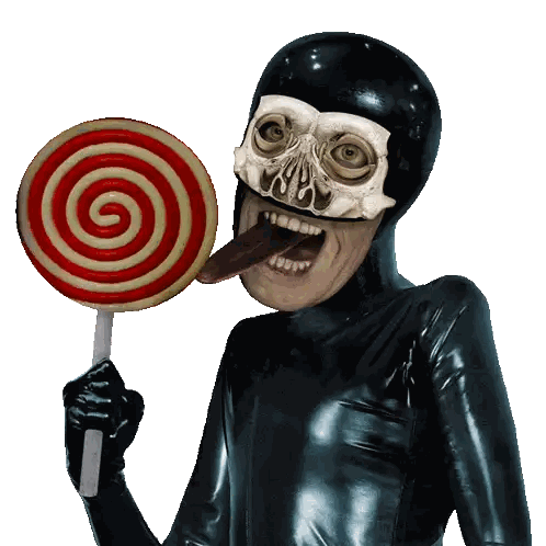 Person in Black Latex Suit Holding Lollipop