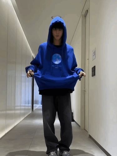 Person In Blue Hoodie With Globe GIF