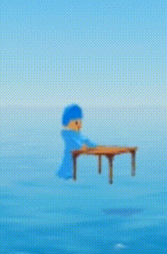 Person in Blue Suit Standing Next to Floating Chair