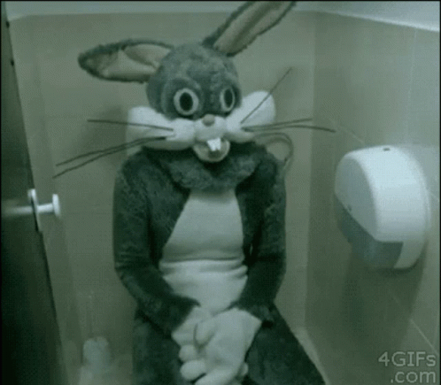 Person In Bunny Costume On Toilet GIF