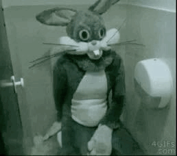 Person in Bunny Costume on Toilet