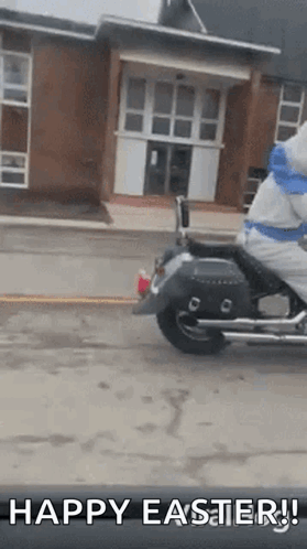 Person in Bunny Suit Riding Motorcycle