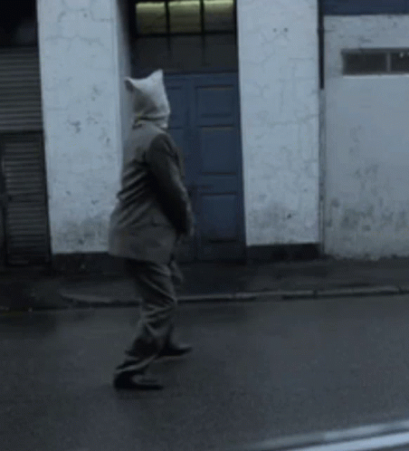 Person in Cat Hood Walking Down Street