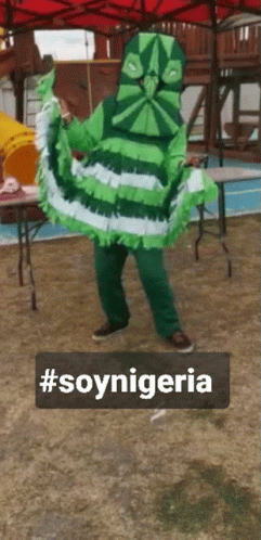 Person in Green and White Costume with SoyNigeria