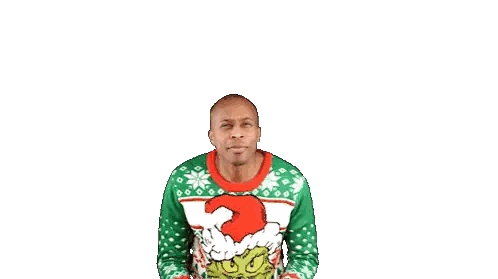Person in Grinch Sweater and Santa Hat