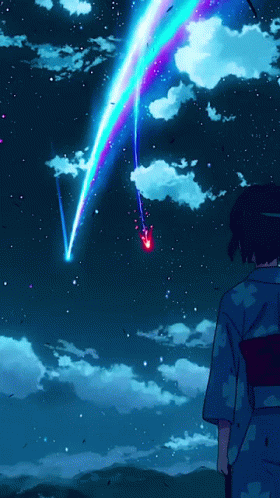 Person in Kimono Looking at Shooting Star