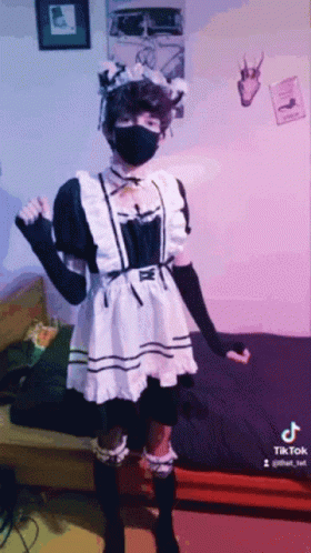 Person in Maid Costume and Black Mask