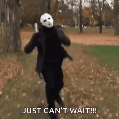 Person in Mask Running in Park Saying Just Can't Wait