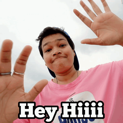 Person in Pink Hey Hiii Shirt