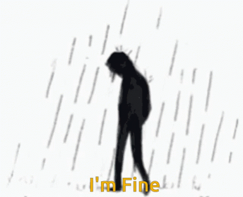 Person in Rain Saying Im Fine