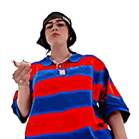 Person in Red and Blue Striped Shirt Pointing
