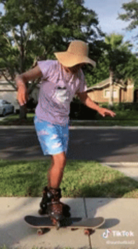 Person In Roller Skates And Hat On Skateboard GIF