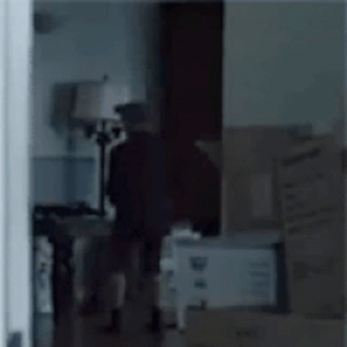 Person In Room With Boxes And Lamp GIF