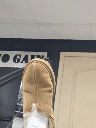 Person In Slippers With Sign Saying To Gain GIF