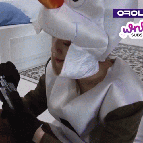 Person In Snowman Costume With Why Subs GIF