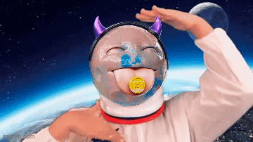 Person in Spacesuit With Coin Saying E