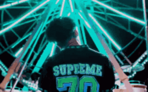Person in Supreme Shirt by Ferris Wheel