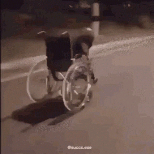 Person In Wheelchair Riding Skateboard At Night GIF