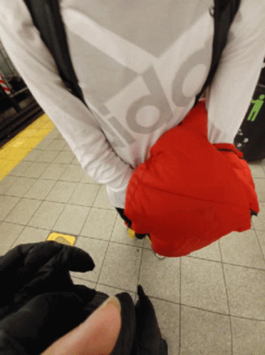 Person In White Adidas Shirt Holding Red Bag GIF