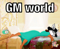 Person Laying On Bed With Gm World GIF