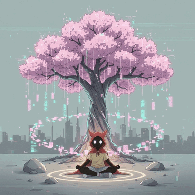 Person Meditating Under Cherry Blossom Tree GIF