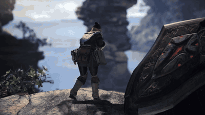 Person on Rocky Cliff in Video Game