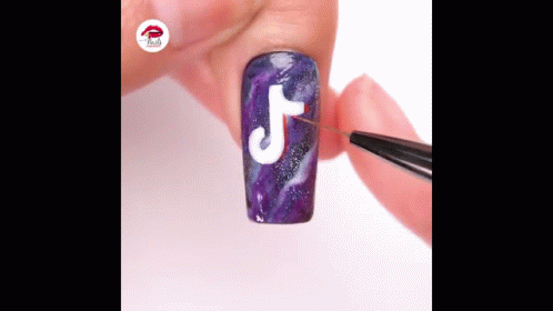 Person Painting TikTok Logo on Purple Nail