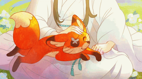 Person Petting Fox with Flower on Head