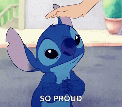 Person Petting Stitch's Ear Saying So Proud GIF