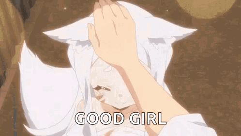 Person Petting White Anime Girl Saying Good Girl