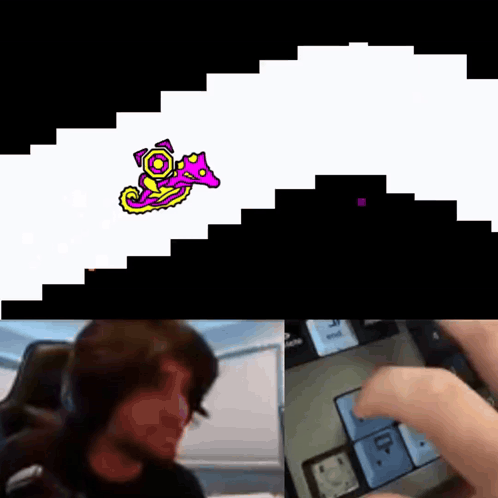 Person Playing Video Game With Purple and Yellow Seahorse