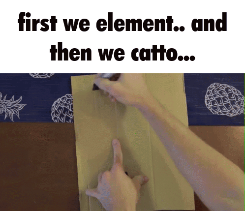 Person Pointing at Cardboard Saying First We Element