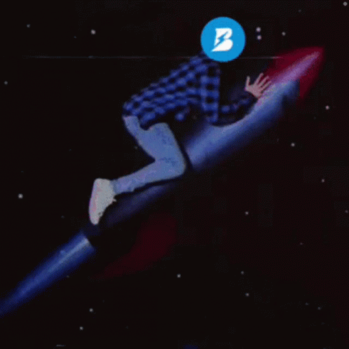 Person Riding Rocket With Paybolt Army Logo GIF