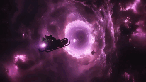 Person Riding Sleigh Through Purple Tunnel