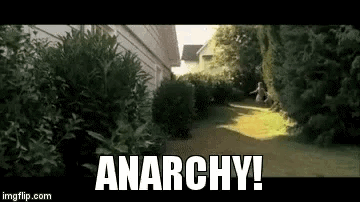 Person Running Down Path with Anarchy