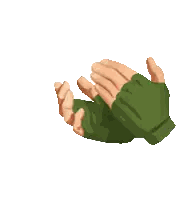 Person's Hands with Green Glove