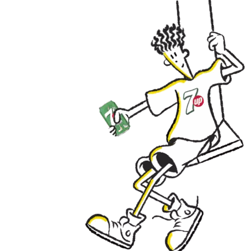 Person Sitting On Swing With 7 Up Can