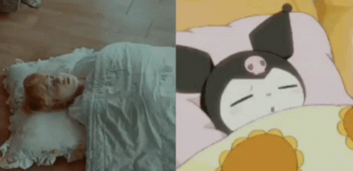 Person Sleeping Next To Cartoon Character GIF