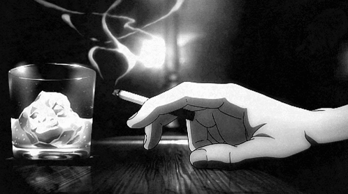Person Smoking Cigarette Next To Whiskey GIF