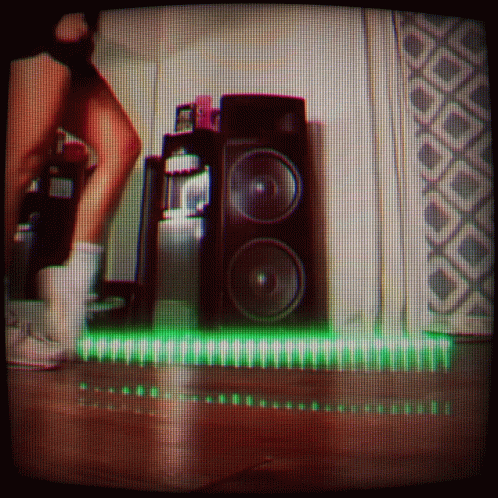 Person Standing Before Speaker with Green Light