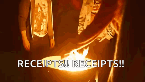 Person Standing in Front of Fire Saying Receipts