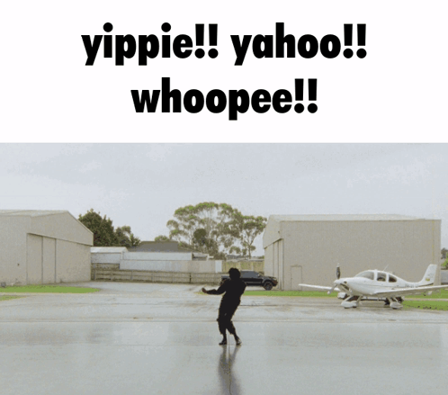 Person Standing In Front Of Plane Yahoo Whoopee GIF
