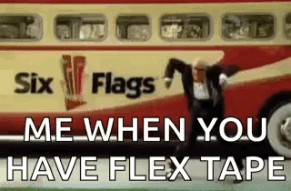Person Standing Next To Bus Saying Me When You Have Flex Tape GIF