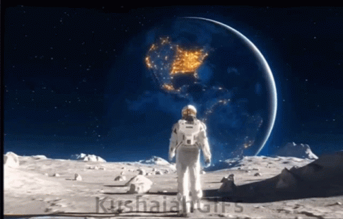 Person Standing on Moon Looking at Earth