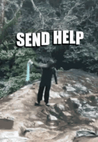 Person Standing on Rock Saying Send Help