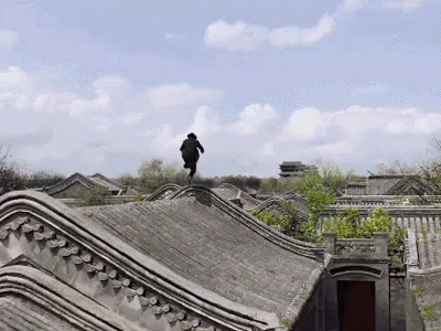 Person Standing On Roof In City GIF