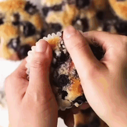 Person Taking a Bite of Blueberry Muffin