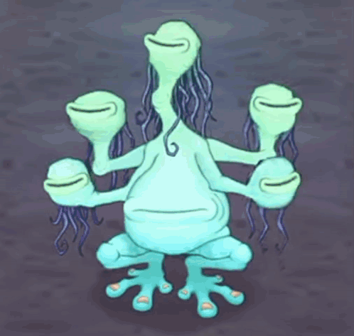 Person Touching Four-Faced Cartoon Character