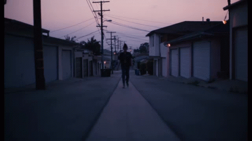 Person Walking On Street With Purple Sky GIF